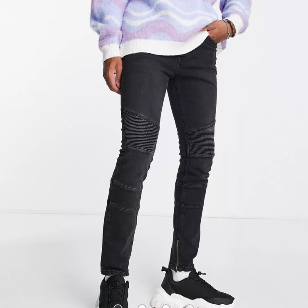 Topshop Too Man Faded Black Jeans